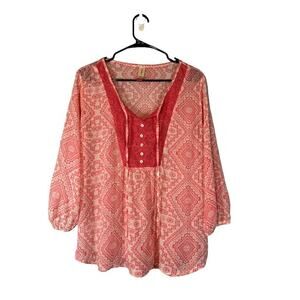 No Boundaries Pink Paisley Mixed Print Boho Blouse Women Sz XL